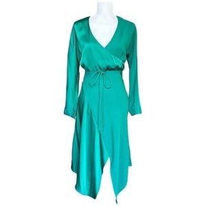 Chic Teal Long Sleeve Wrap Dress